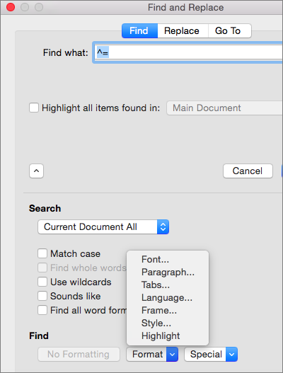 search for a word on a document mac